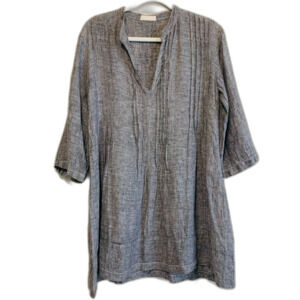 CP Shades Regina chambray grey linen pintuck split b neck tunic top size xs